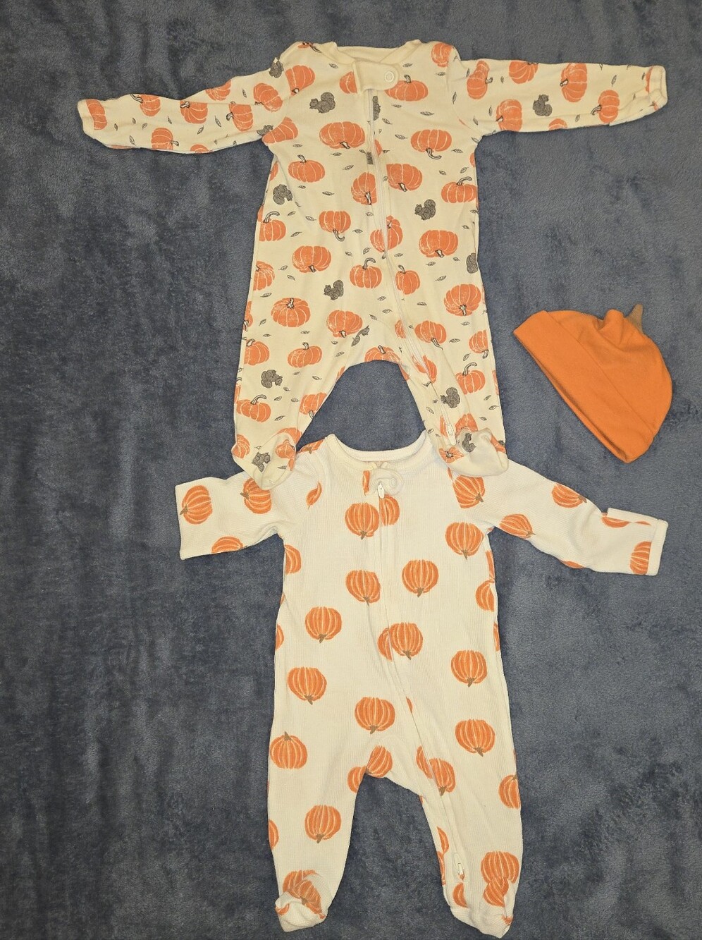 Carter's Orange Pumpkin Print Footed One-Pieces with Orange Hat